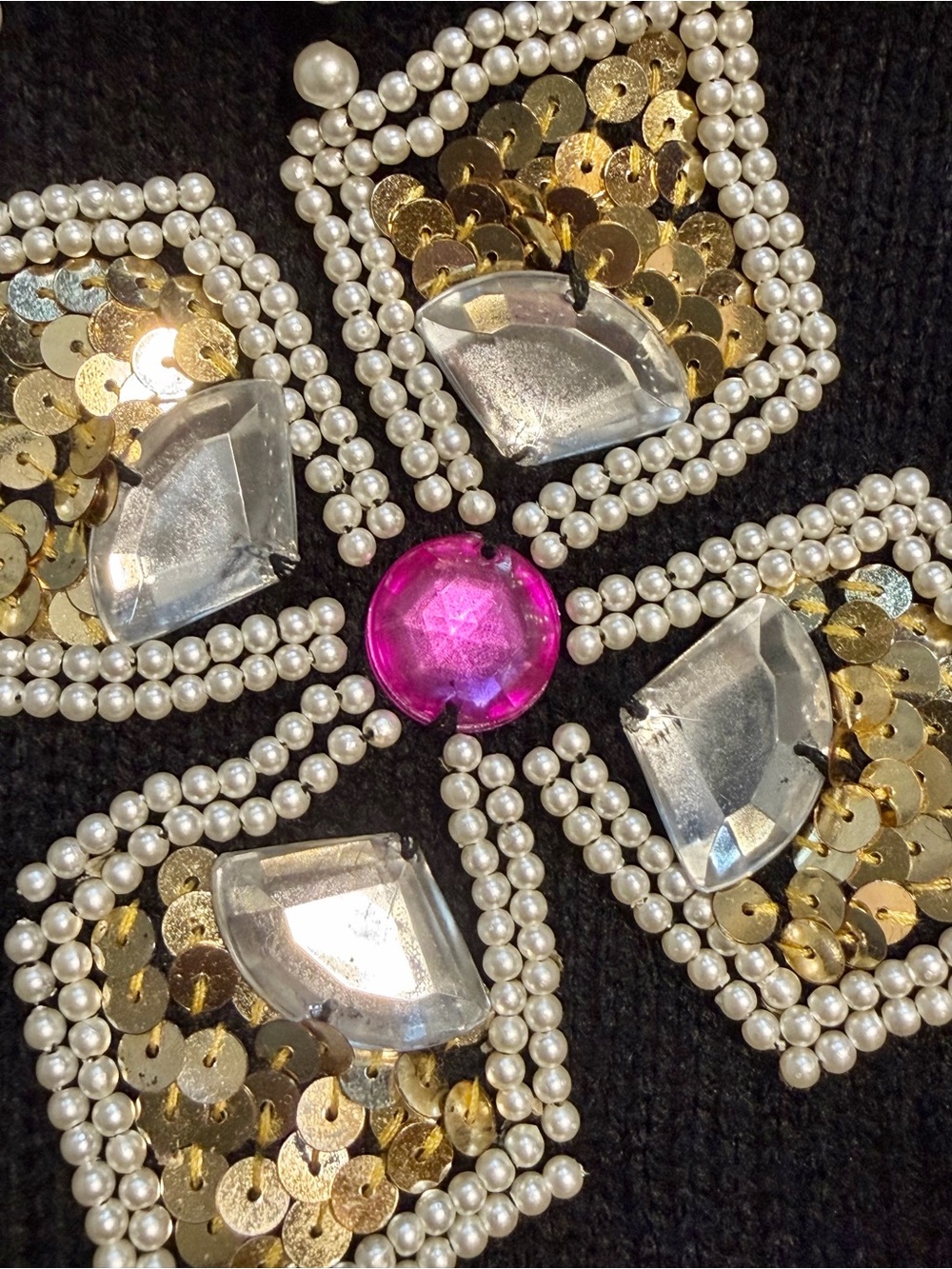 VINTAGE 80s glam bling knit sweater cardigan jewel pearl beads ruby emerald bold - Picture 9 of 14